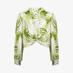 Palm-print Cropped Crepe-woven Shirt
