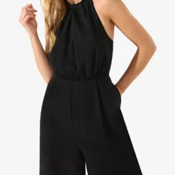 Sophia Twisted-neckline Wide-leg Crepe Jumpsuit -Default Template 2 R04191967 BLACK ALT03