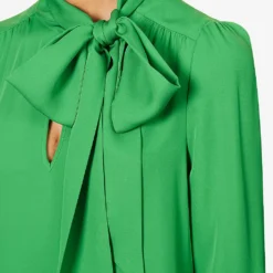 ME AND EM Shirred-trim Self-tie Silk Blouse -Default Template 2 R04194877 RAINFORESTGREEN ALT04