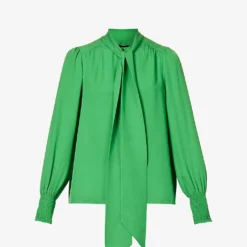 ME AND EM Shirred-trim Self-tie Silk Blouse