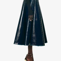 ALAIA Pleated Patent High-rise Wool-blend Midi Skirt -Default Template 2 R04196703 BLEUPETROLE ALT02