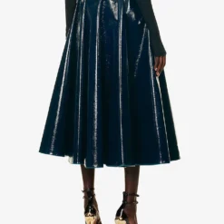 ALAIA Pleated Patent High-rise Wool-blend Midi Skirt -Default Template 2 R04196703 BLEUPETROLE ALT03