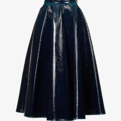 ALAIA Pleated Patent High-rise Wool-blend Midi Skirt